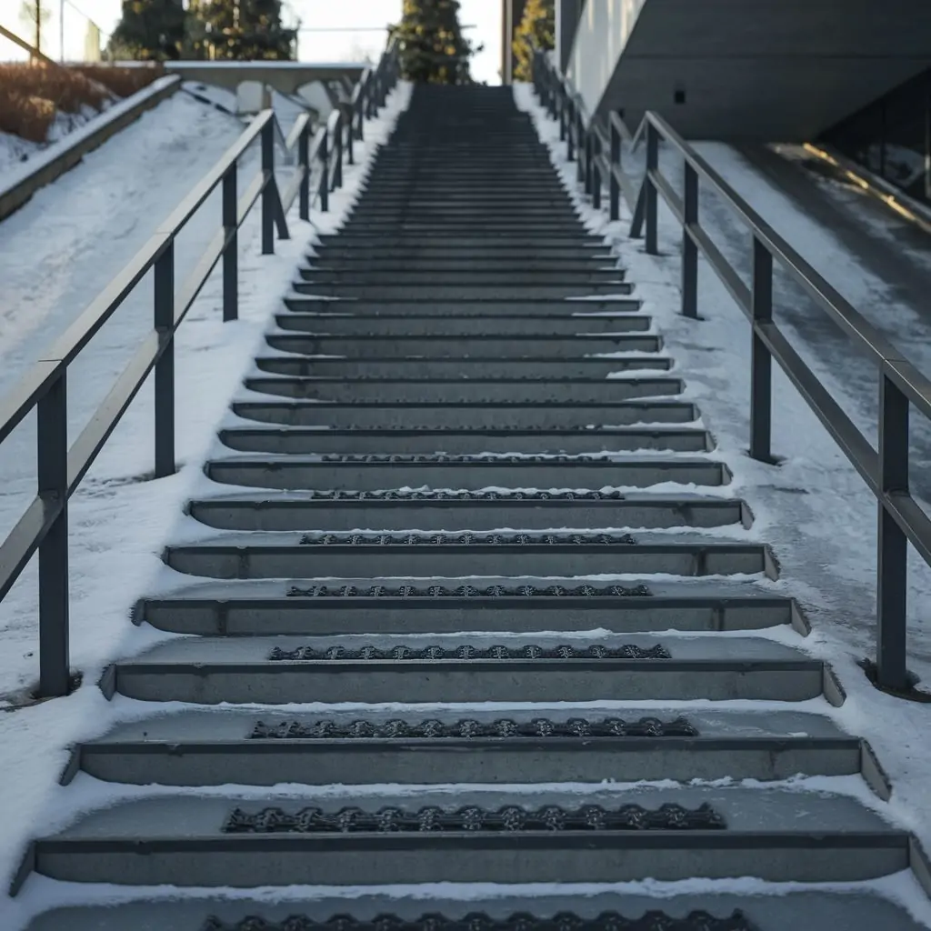 mokre schody zabezpieczone przed poślizgiem