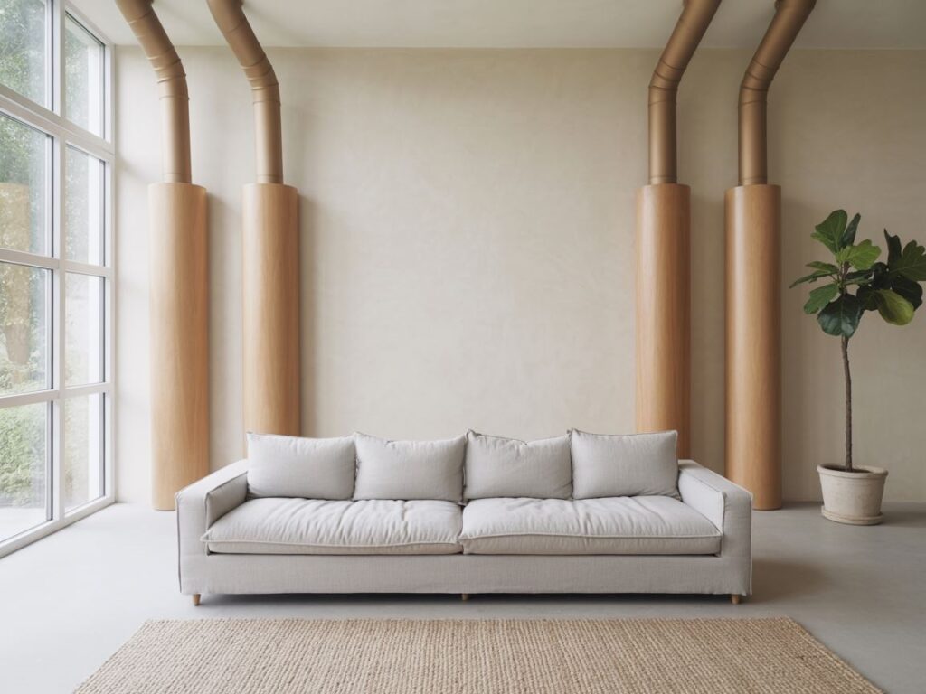 zasłonięte rury w pokoju