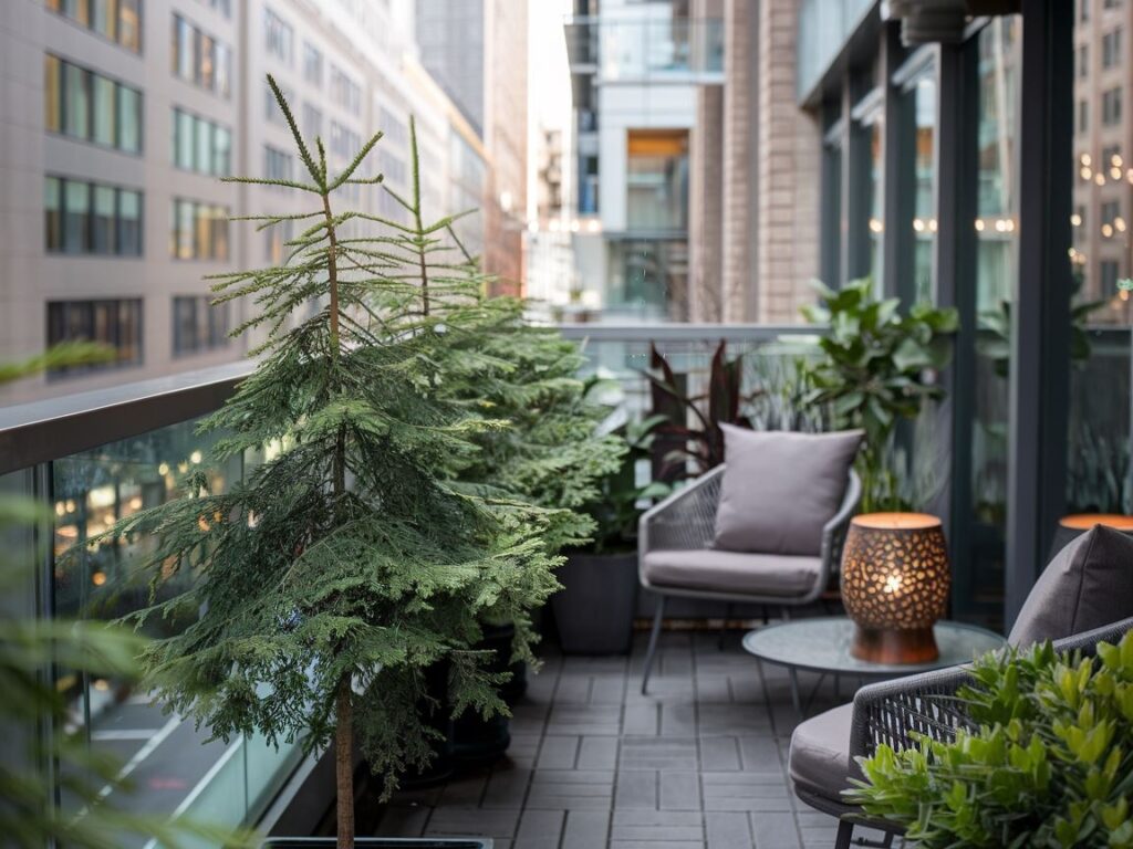 Drzewka całoroczne na balkonie w donicach