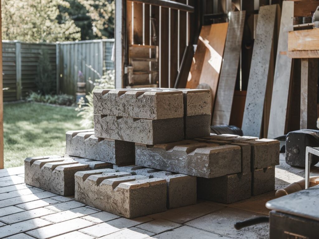 Świeżo odlany beton w formach na kostkę brukową