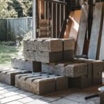 Świeżo odlany beton w formach na kostkę brukową